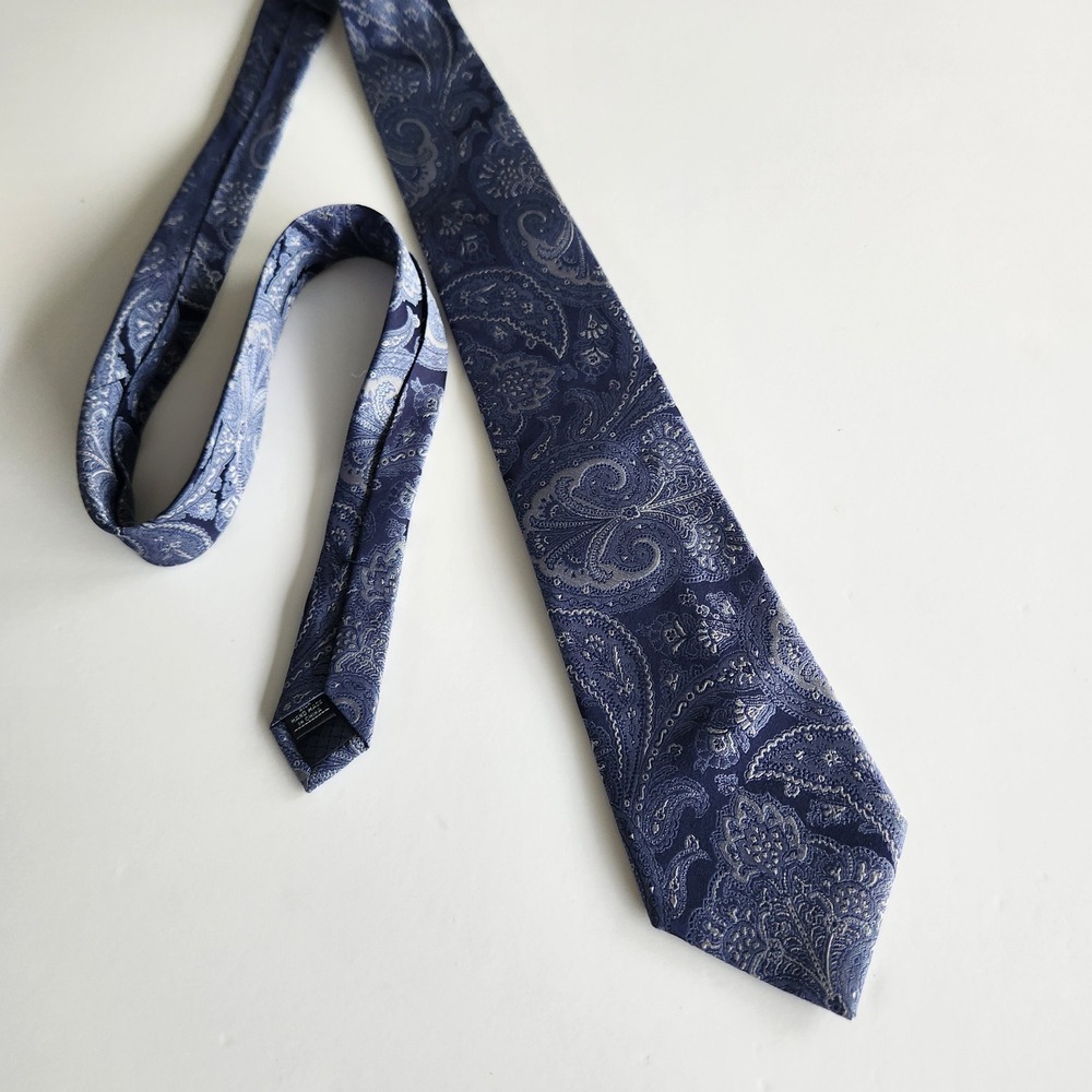 Fumagalli Mens Navy Blue Paisley Silk Tie Handmade Classic Jacquard 59.9"